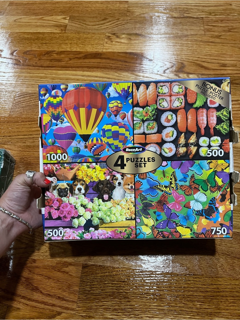 Multicolor 4-Puzzle Set - Hot Air Balloons, Sushi, Puppies & Butterflies